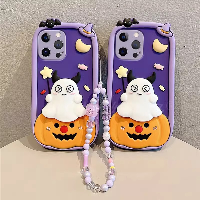 Pumpkin Monster Suitable for Apple 15 Mobile Phone Case Iphone14Promax Halloween 13 Ghost 12Pro with Hanging Chain