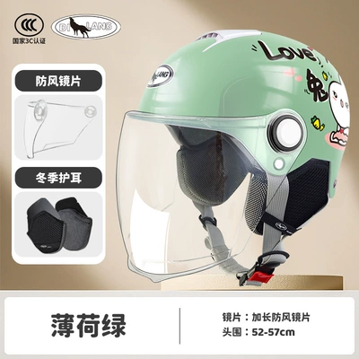 New national standard class A children's helmet 6-12 years old electric car motorcycle 3C certified helmet boys and girls winter helmet (Motosiklet kaskı (dəbilqə)) - l011-winter-long-lens-mint-green-love-rabbit-childrens-model