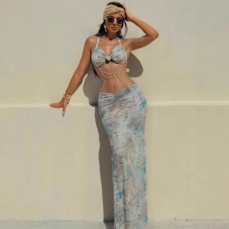 Women's Sexy Halter Tie Beaded Chain Backless Bodycon Maxi Dress – Spring Party Gown_ecoleips.com