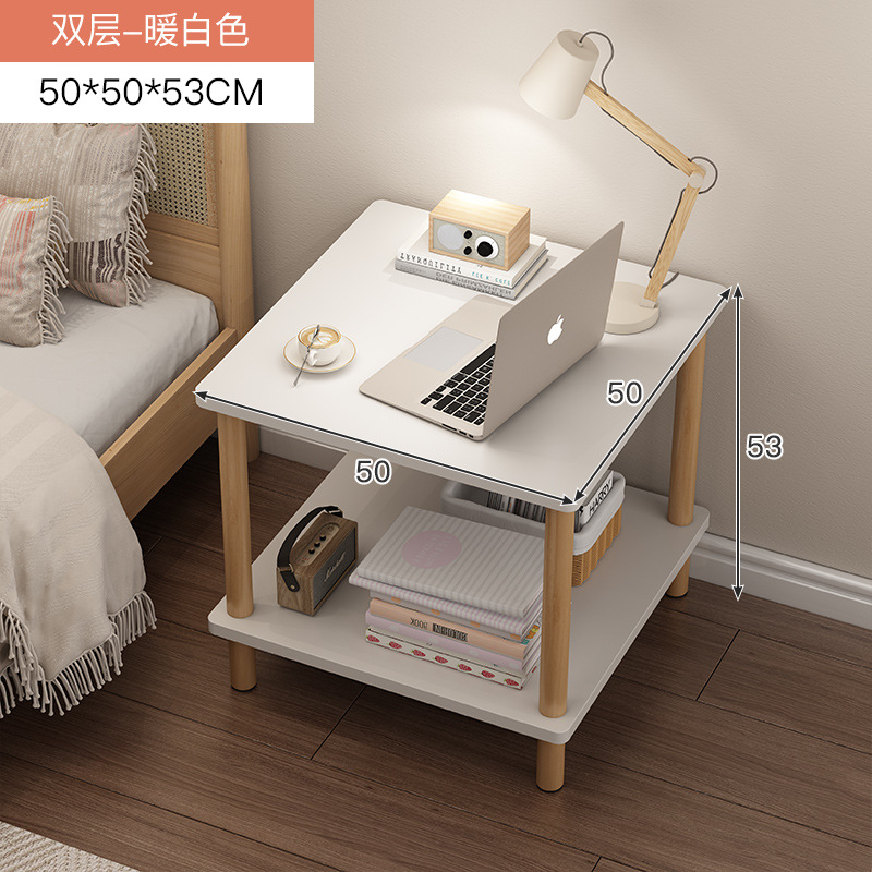 Mesita de noche simple mesa de noche moderna estante de almacenamiento de doble capa sala de estar sofá pequeña mesa de café dormitorio mesa pequeña