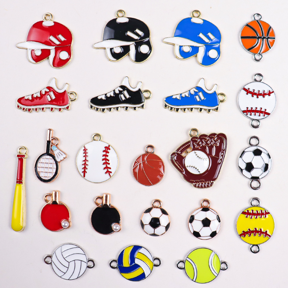 DIY alloy oil drop pendant accessories football basketball badminton key chain school bag accessories sports series pendant