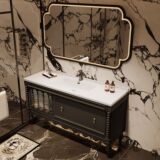 Французский средневековый стиль, шкаф для ванной комнаты, шкаф для умывальника, комбинированная ванная комната, туалет, керамический встроенный умывальник, новый стиль 2025 года