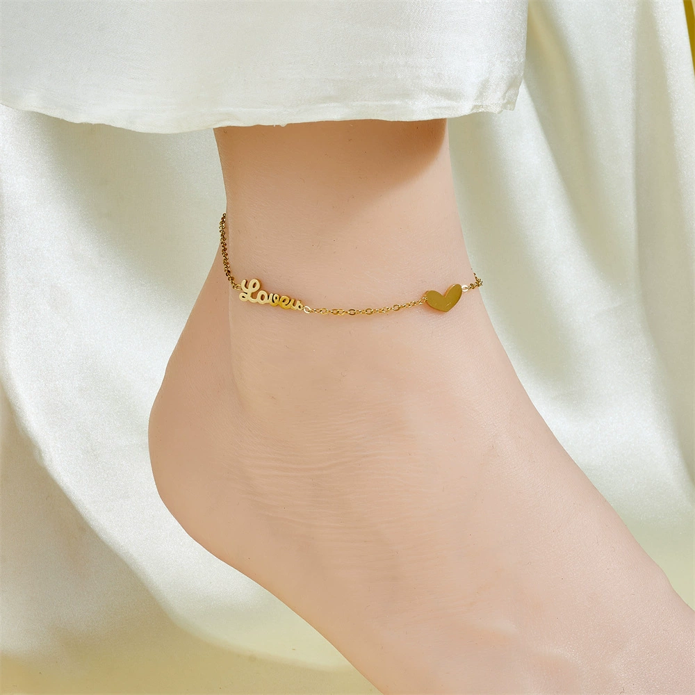 Ankle bracelet, chain, golden fashionable sexy accessory stainless steel, simple and elegant design, light luxury style, internet celebrity, 750 sample gold