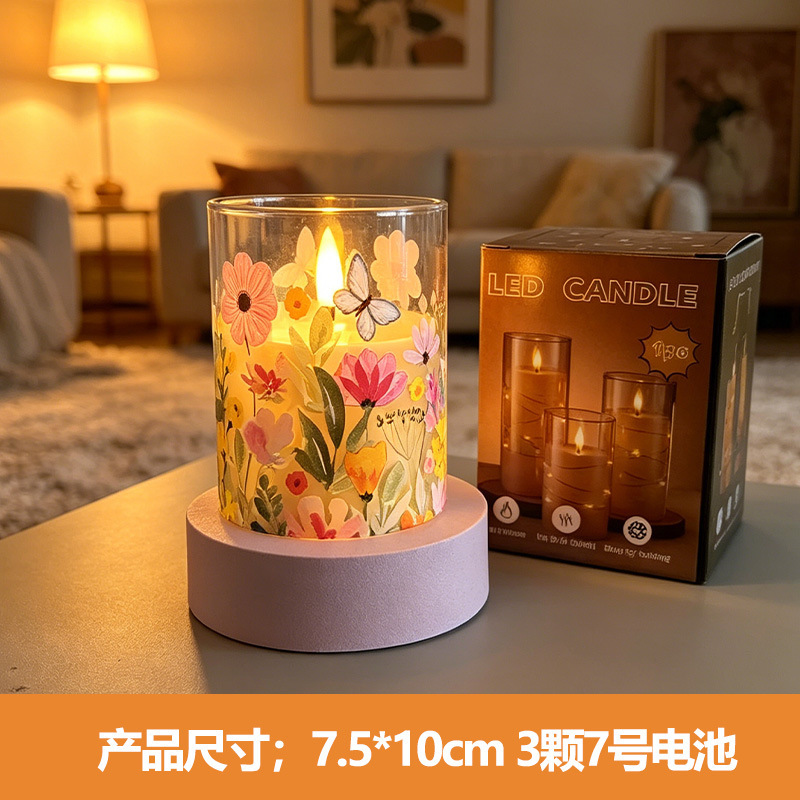 Acrílico personalizado LED simulación vela electrónica cumpleaños propuesta de compromiso decoración romántica atmósfera floral lámpara de aluminio