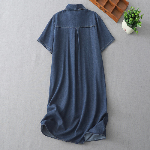 2025 summer new style loose large size women's clothes medium and long lapel temperament slimming intellectual denim dress