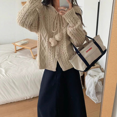 十三行韩系慵懒风软糯抽绳针织开衫女秋季洋气百搭显瘦毛衣上衣女