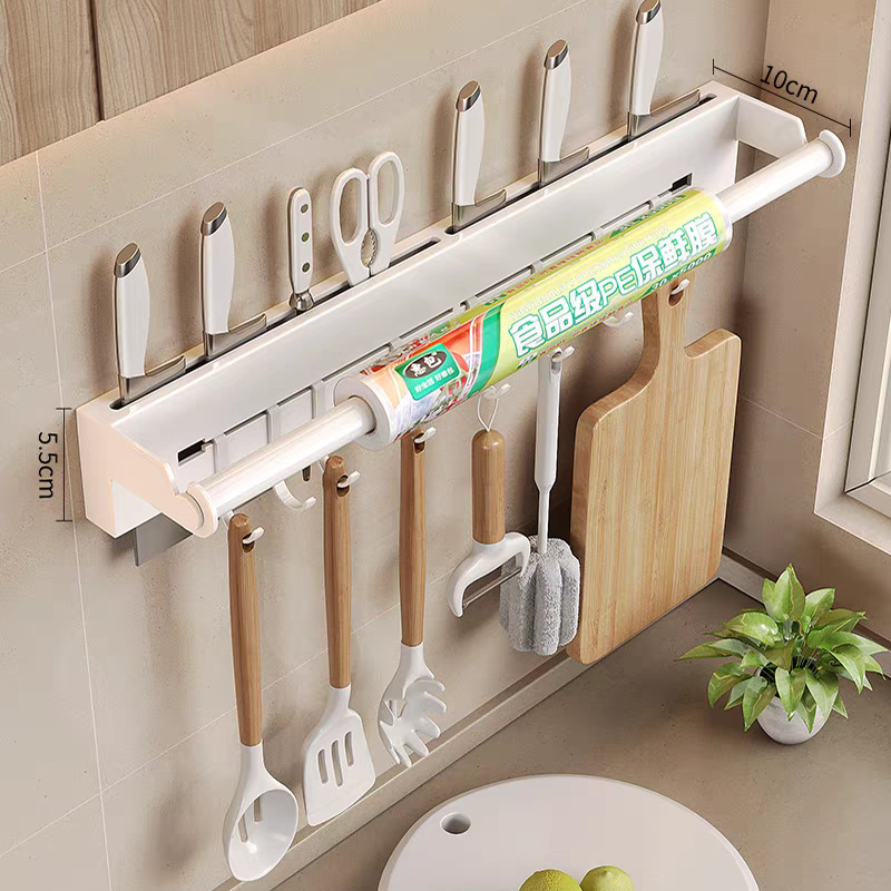 플라스틱 랩 막대가 있는 흰색 칼날, 후크 8개 40CM
