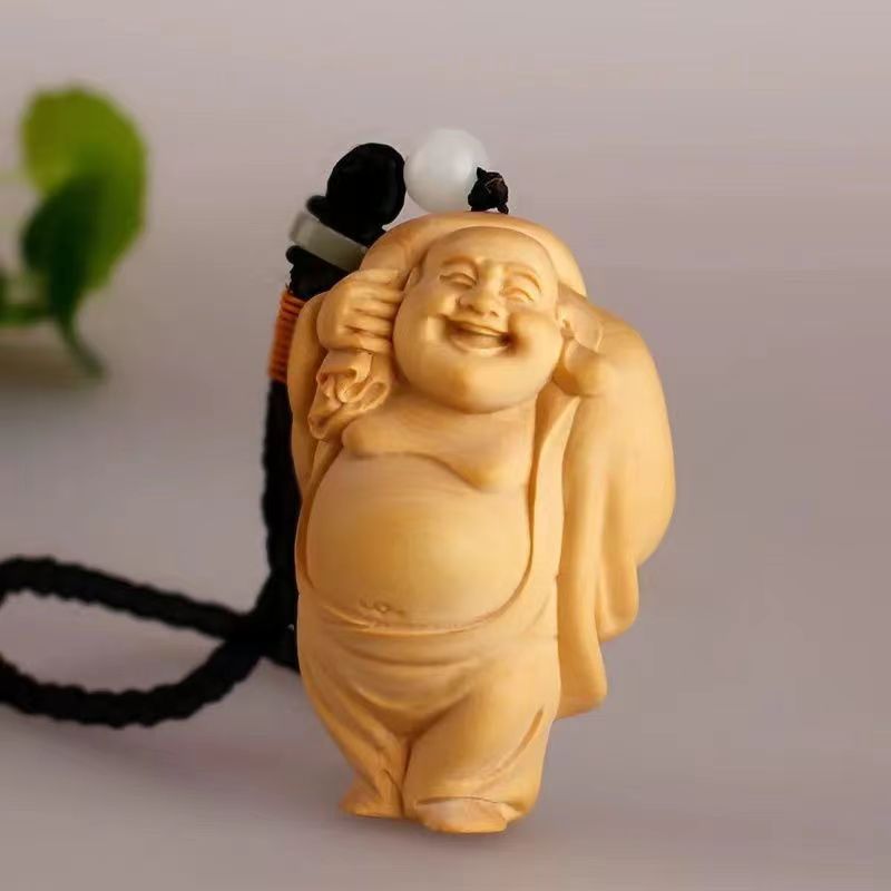 崖柏木雕布袋和尚弥勒佛实木手把件工艺品雕刻人物摆件文玩招财