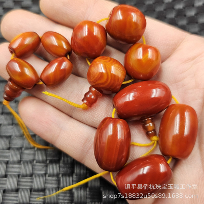 Warring States Red Three-Way Four-Piece Set of Jade Loose Beads Chicken Blood Red Agate Old Type Beads Passepartout Jewelry Accessories Handmade Beads