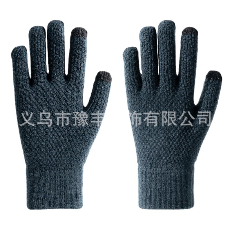 Venta al por mayor de punto guantes de lana de invierno cálido estilo coreano etiquetado engrosado guantes de pantalla táctil forrada de lana Nuevo más tamaño