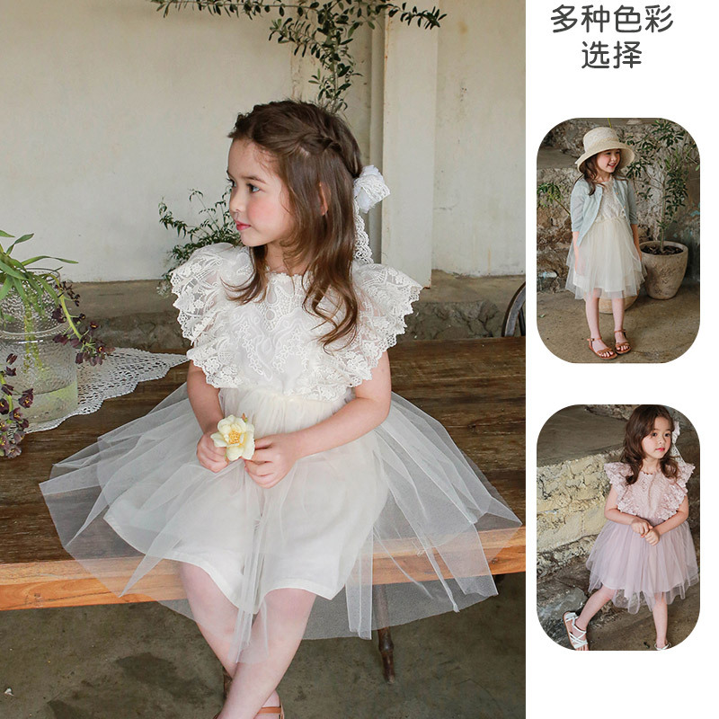 2024春款草莓珊韩国童装儿童女孩公主风蕾丝背心纱裙现货