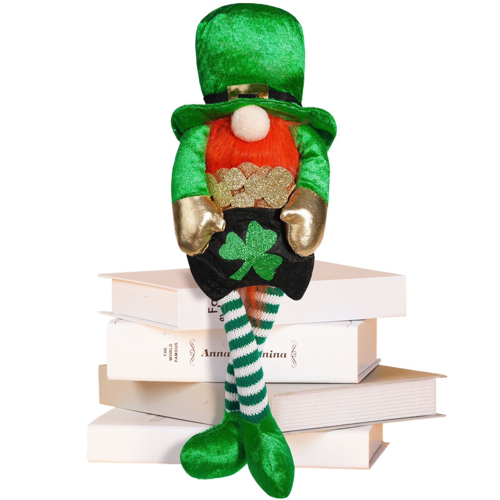 Transfronterizo irlandés día de San Patricio muñecas de piernas largas verdes cuatro hojas adornos enanos Rudolf Home