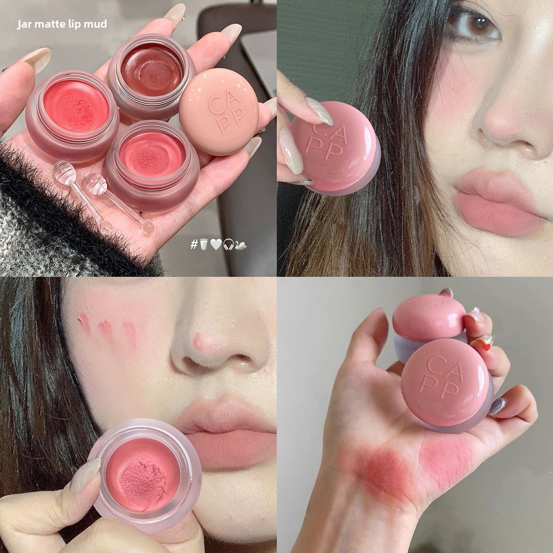 Cappuvini small round jar multi-purpose mud girly velvet matte cosmetics student party blush lipstick makeup