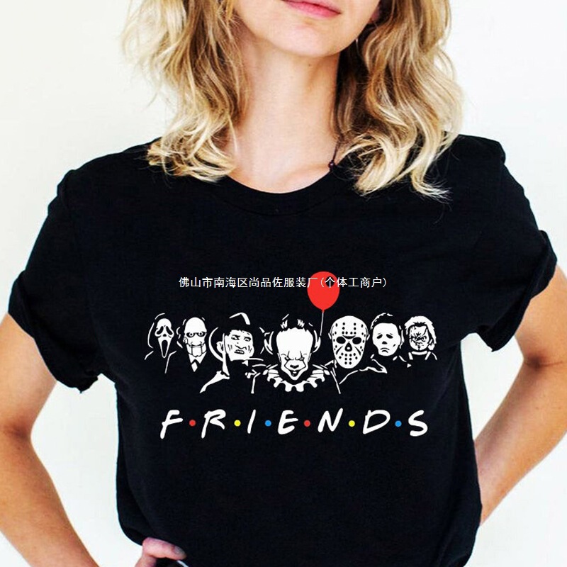 Friends T-Shirt Best Stephen King Horror Character Print Cartoon Women's Fashion Top T-Shirt Halloween Friends T-Shirt Best Stephen King Horror Character Print Cartoon Women's Fashion Top T-Shirt Halloween