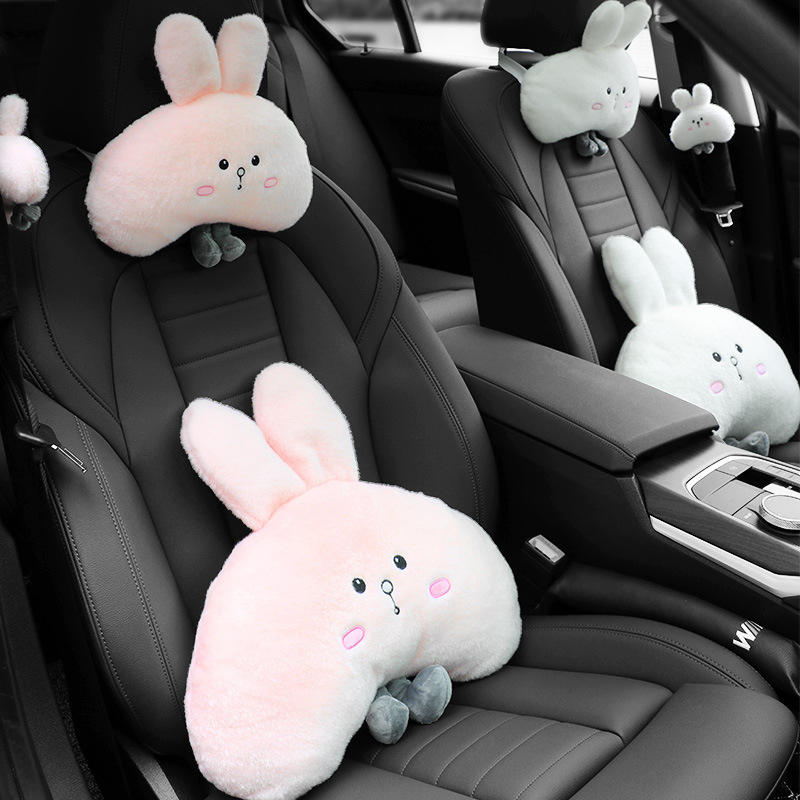 車のヘッドレストの首の枕のかわいい三日月のウサギの車内の枕の車の四季の通用のヘッドレストのネットの赤い爆発の対|undefined