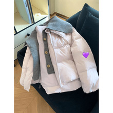 香芋紫温柔气质针织拼接翻领棉服外套女冬季冬装短款保暖棉袄棉衣