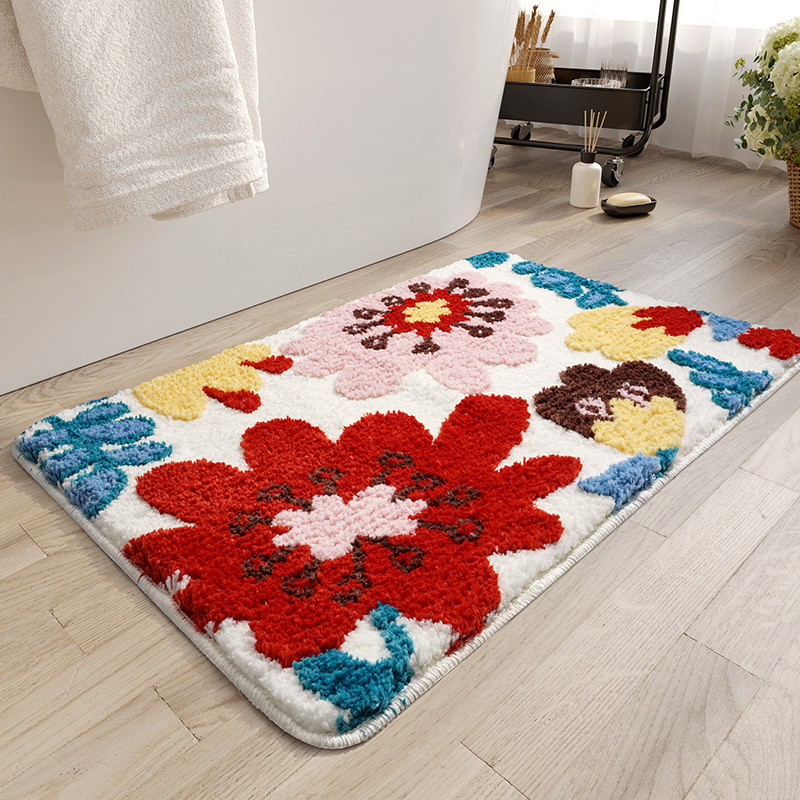 Almohadilla de absorción de agua para baño de flores pequeñas y frescas, almohadilla de alfombras antideslizantes y de secado rápido en la entrada del baño doméstico