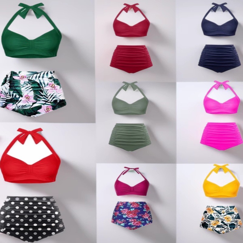 25 New European and American Cross-Border Sexy Bikini High-Waisted Split Swimsuit Women's Amazon Aliexpress Swimsuit Bikini