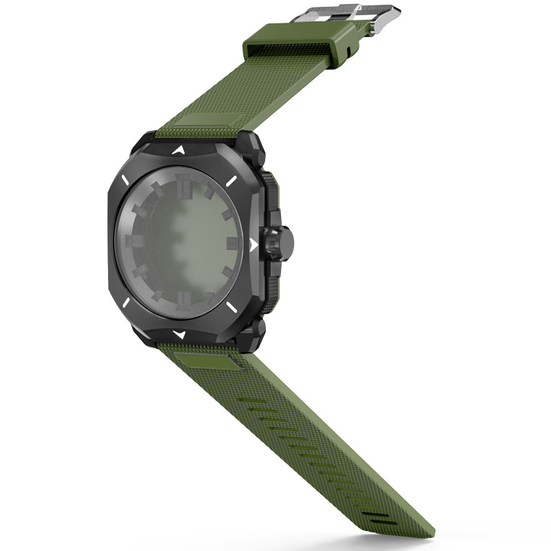 블랙 쉘, 밀리터리 그린 벨트(바늘과 전자 무브먼트 포함)