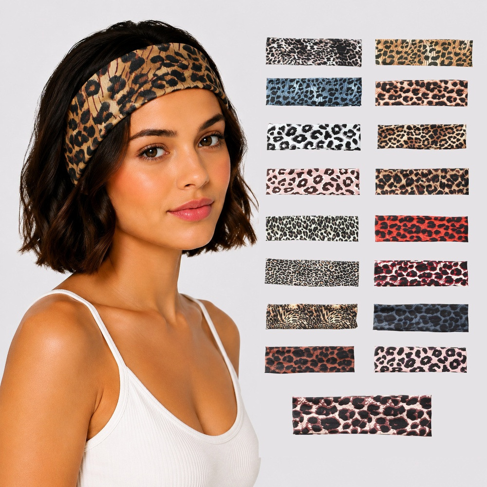 Multi-Tone Classic Leopard Print Fabric Headband, High Elasticity, Non-Tightening Wide Hairband, European and American Style Daily Yoga and Running Headwear
