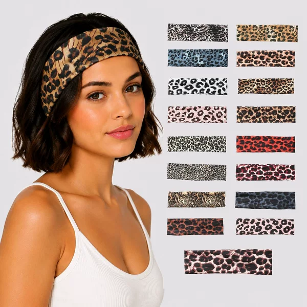 Multi-Tone Classic Leopard Print Fabric Headband, High Elasticity, Non-Tightening Wide Hairband, European and American Style Daily Yoga and Running Headwear