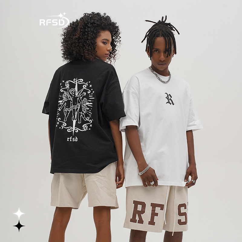 Ropa de hombre RFSD | Camiseta de manga corta con estampado de Ángel 2023 Verano nueva marca de moda suelta Calle algodón de manga corta hombres y mujeres