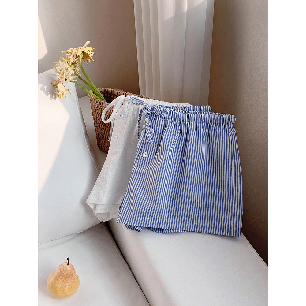 Comercio exterior transfronterizo básico diseño a rayas elástico con cordones pantalones cortos casuales pantalones cortos sueltos y delgados para mujer