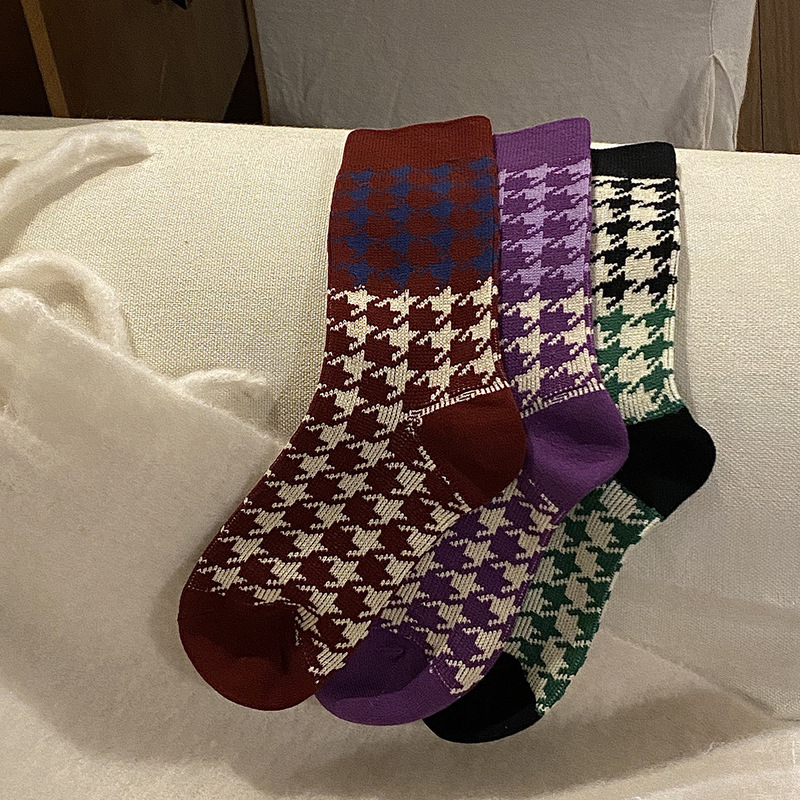 ins Two-Needle Two-Way Wool Socks Houndstooth Colorblock Gradient Pattern Korea Dongdaemun Personalized Design Women's Socks ins Two-Needle Two-Way Wool Socks Houndstooth Colorblock Gradient Pattern Korea Dongdaemun Personalized Design Women's Socks
