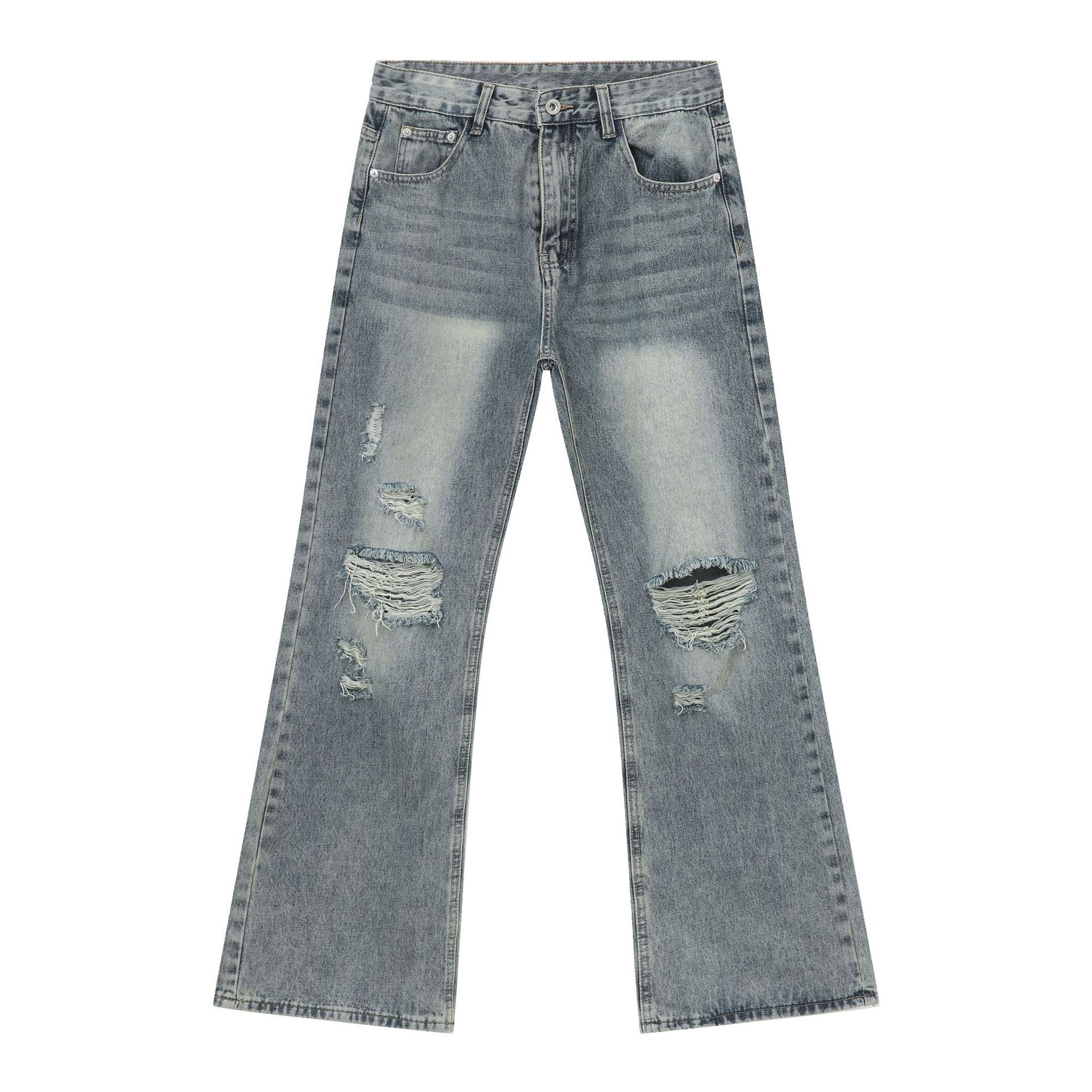 Men's High-Street Vintage Washed Denim Jeans – Distressed Straight To Bootcut Fit_voghion.com