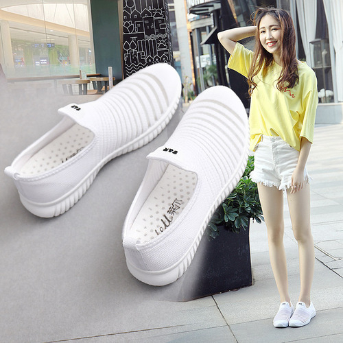 5577 Summer Casual Breathable Flat Bottom Student Versatile Korean Canvas Shoes Women's Net Shoes Flying Weave Lightweight Hollow Women's Shoes