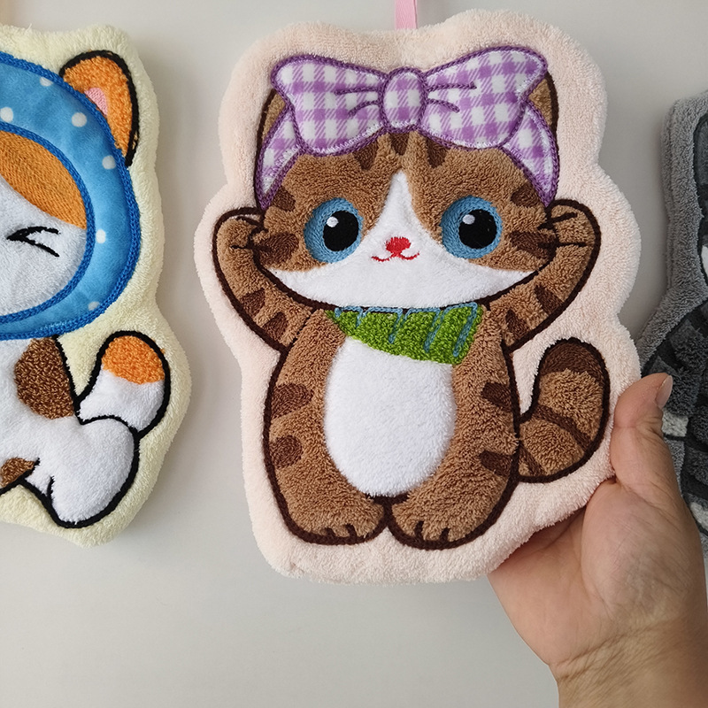 かわいい猫のタオル掛け式吸水速乾漫画サンゴのベルベットのタオルを厚くして臭くない台所のトイレの雑巾|undefined
