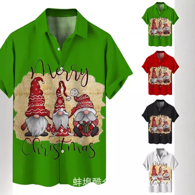 2023 new 3D digital printing printing plus size men's cross-border foreign trade shirt Christmas printing short shirt