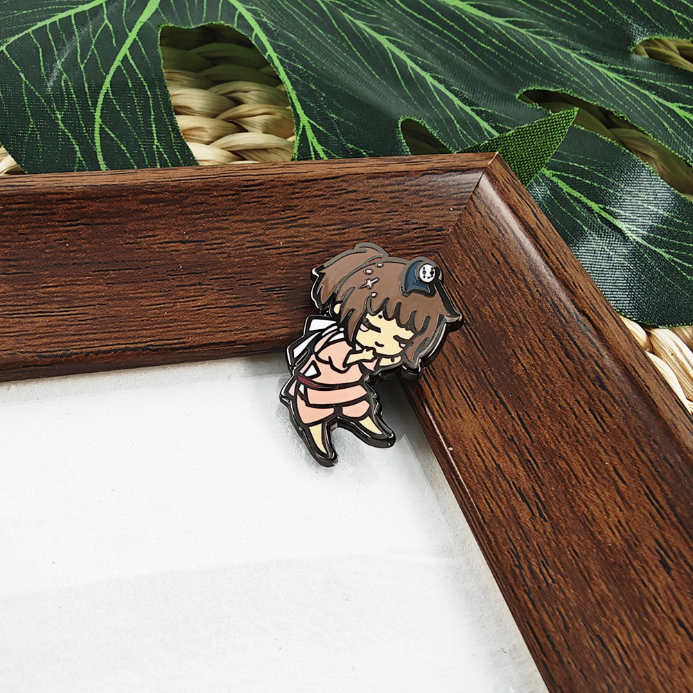 Q-version hot spring hotel staff enamel pin, anime badge, cute collectible accessory, fan gift