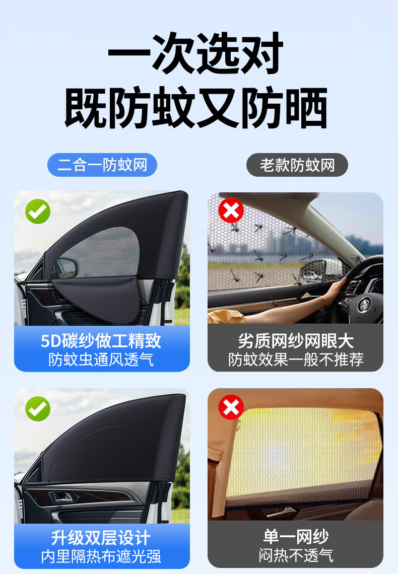 [Premium Selection] Car Mosquito-Proof Screen Curtain, Car Window Mosquito Net Cover, Mosquito Net, Car Insect-Proof Mesh Curtain