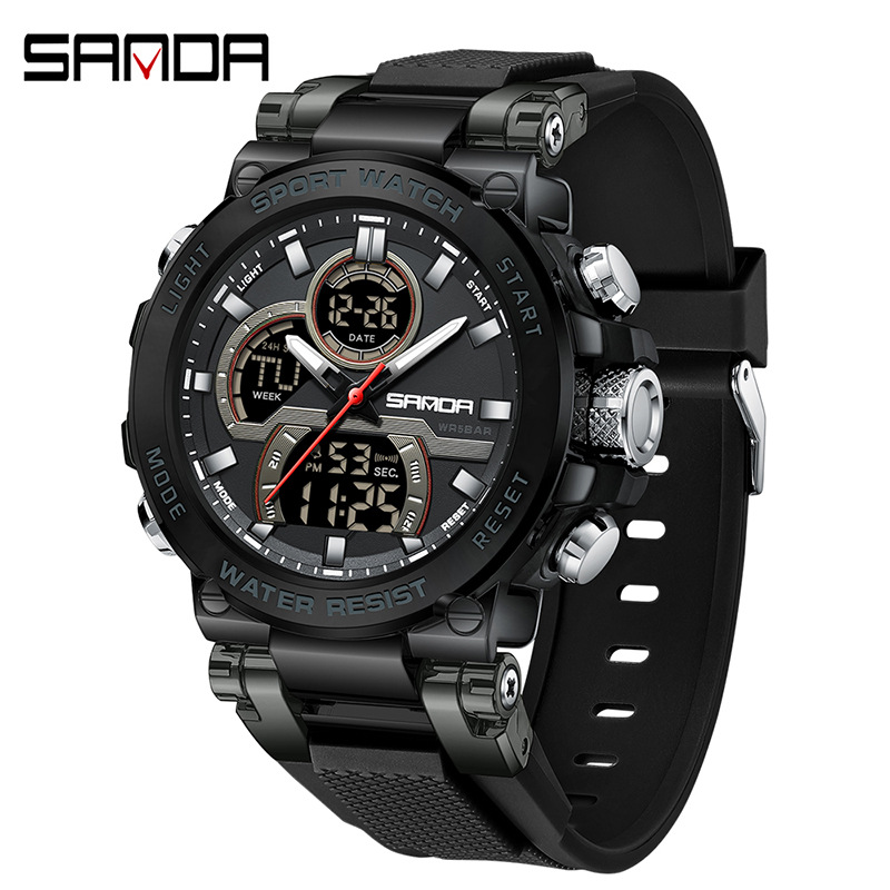 SANDA reloj electrónico transfronterizo personalidad cool reloj de pulsera estudiantes luz nocturna multifuncional moda reloj de pulsera para hombres 6183