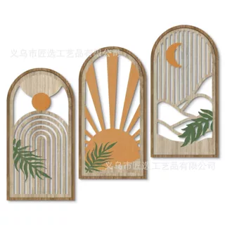 客厅简约北欧风抽象线条艺术木质挂牌家居装饰现代几何挂画批发
