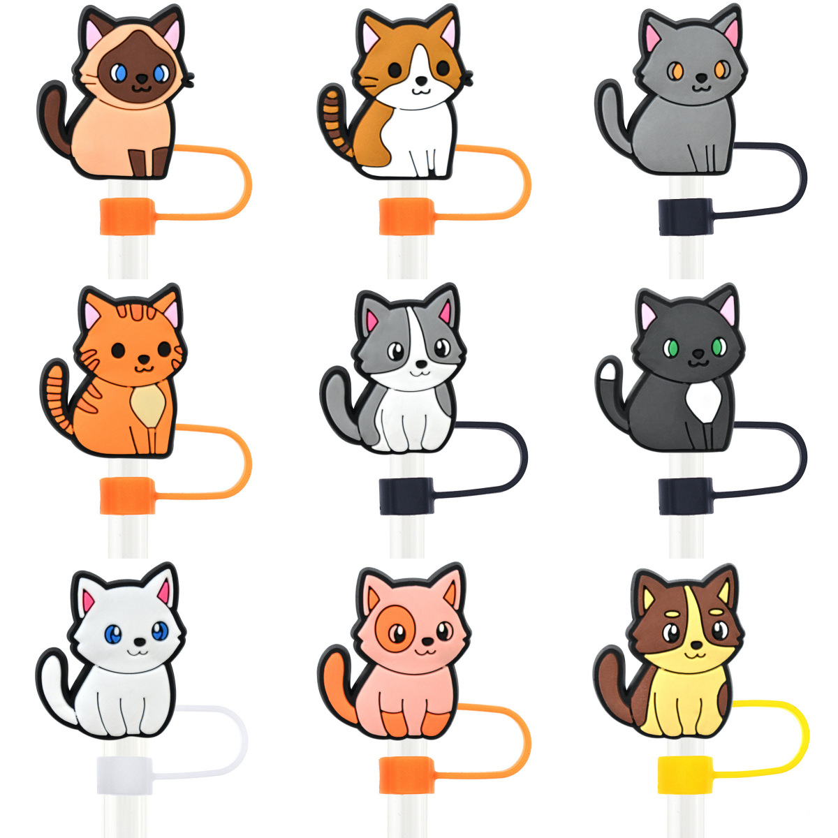 Amazon Cross-border Straw Hat Cartoon Cat Straw Decoration 8mm Reusable PVC Soft Rubber Dust Plug