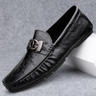 Live Broadcast Explosions Doug Shoes Men's Genuine Leather Cowhide Cross-border High-end Soft Bottom Soft Face Loafers Casual Slip-on Leather Shoes