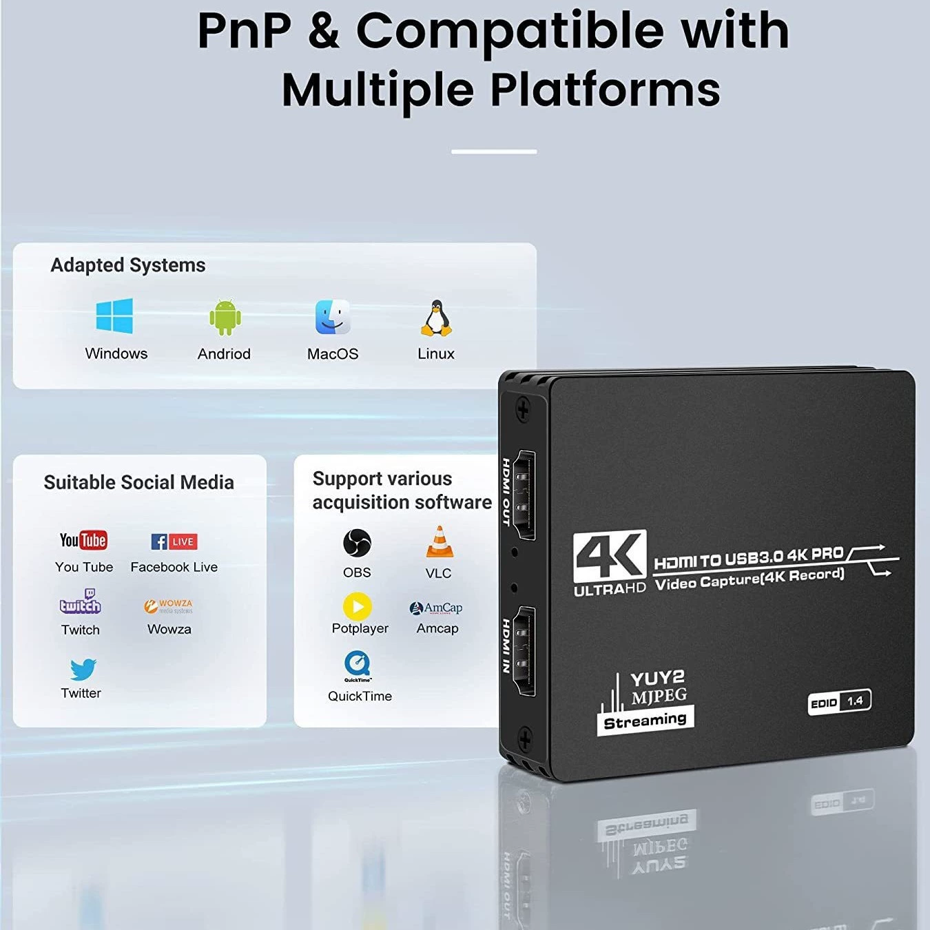 4K карта захвата HDMI, высококачественная видеозапись с аудовходом, поддержка YUY2 и MJPEG