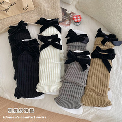 Women's Spring Butterfly Knot Pile Socks Ins Trendy Japanese Ballet Style Y2K Knitted Wool Two-Purpose Glove Socks