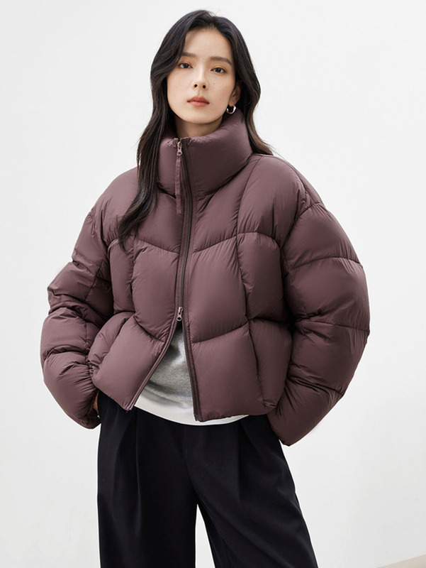 高端90白鸭绒泡芙羽绒服女短款2025冬新款时尚立领宽松保暖面包服|undefined
