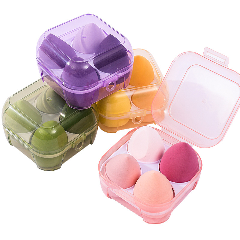 Nuevo 4 caja de polvo de huevo de maquillaje no es látex super suave no comer polvo de maquillaje esponja de maquillaje huevo gota de agua cortada oblicuamente