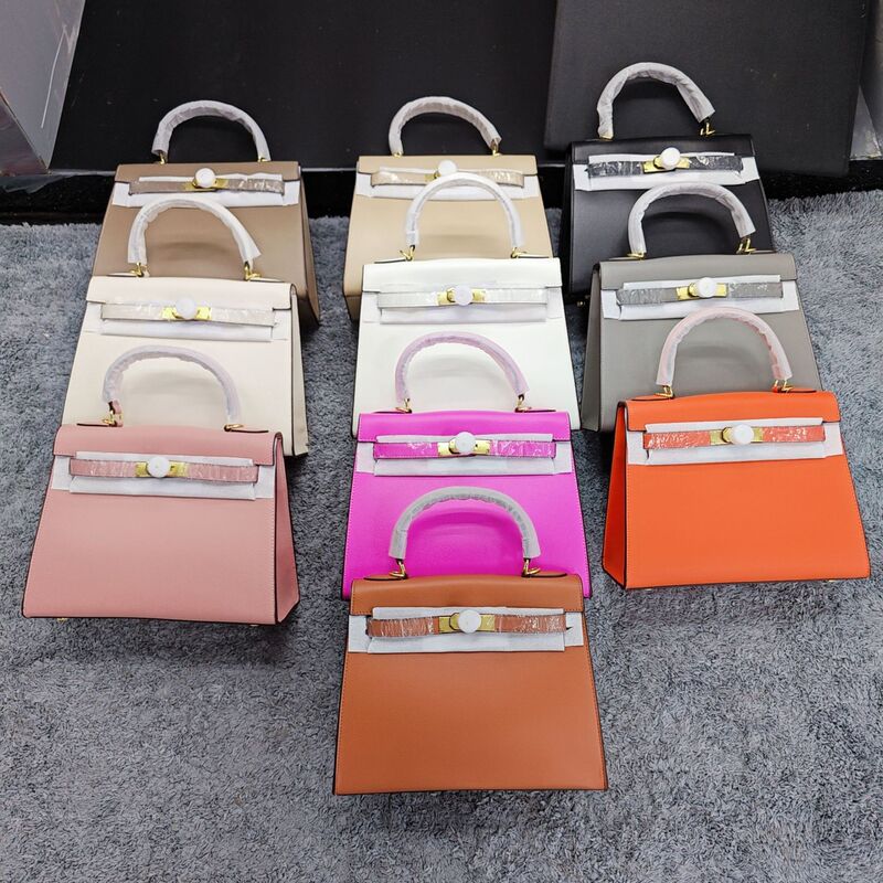 2026 New European and American Style First-Layer Cowhide Kelly Bag, Large Capacity Handbag, Shoulder Crossbody Bag for Women, Fashionable and High-End