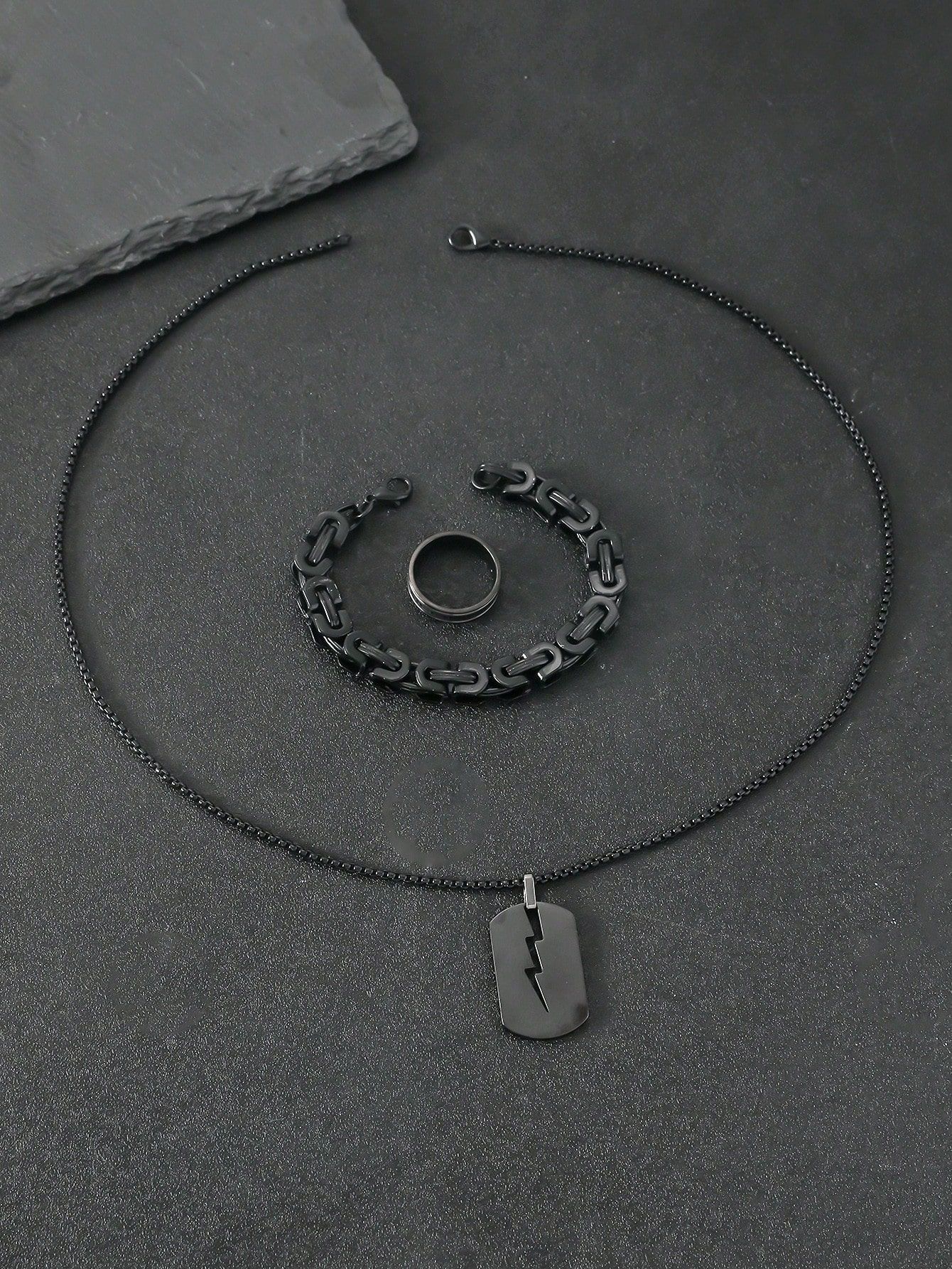Jewelry Set Classification 1 Set Quantity Casual, Street Occasion Vintage Style Lightning 304 Stainless Steel Men's Jewelry Set Men Pendant Necklaces