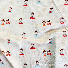 人棉贡缎印花布数码印花卡通小唐人布婴儿面料家居服女装童装箱包