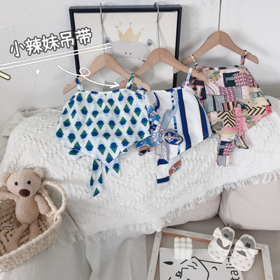 Girls Sling 2021 Summer new pattern children triangle Silk scarf Spice Girls bow fashion Western style vest foreign trade