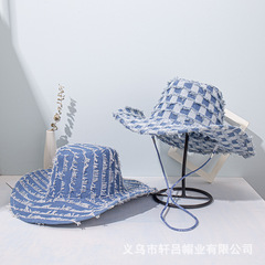 Spring 2024 Western Cowboy Sun Protection UV Blocking Sunglasses Flow Jazz Hat with Checkered Pattern
