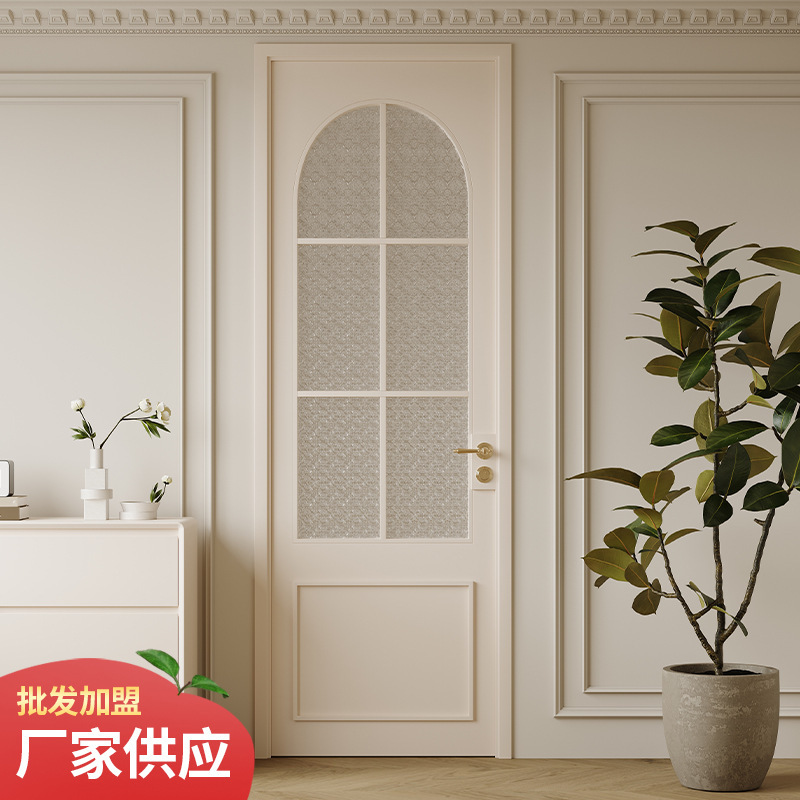 Extremely Narrow French Retro Flat Door Cream Style Titanium Magnesium Alloy Bathroom Door Tempered Glass Door Bathroom Toilet Door