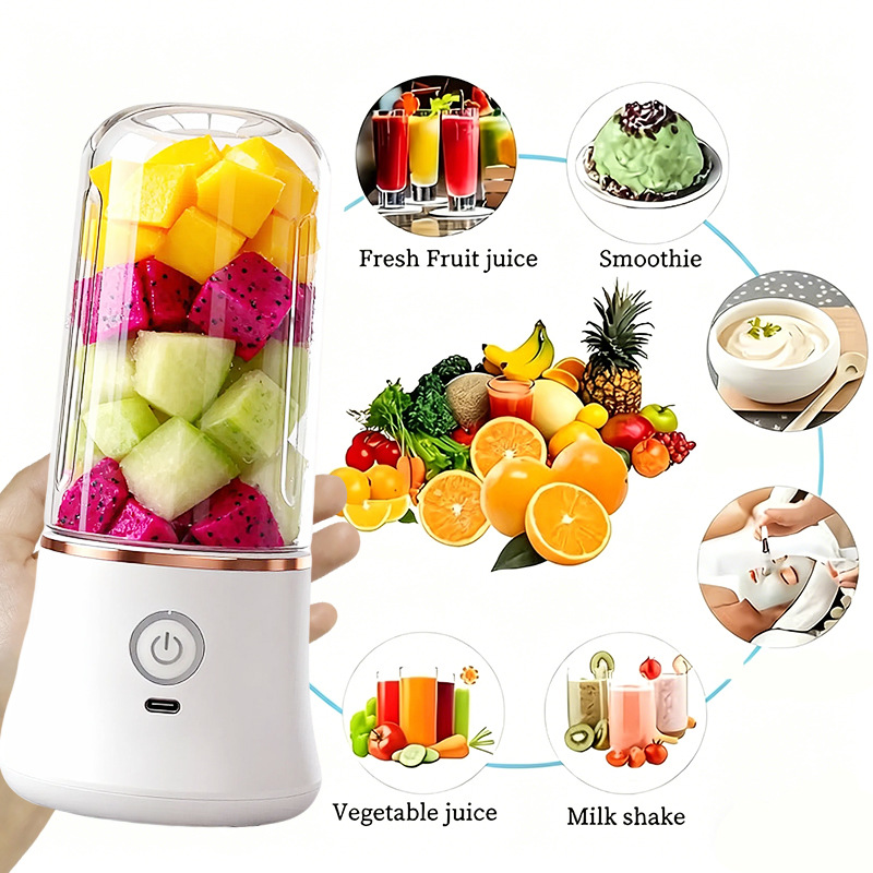 Wiederaufladbares USB-Entsaftungsgerät, Dual-Becher 420ML+420ML Mixer mit Sportdeckel