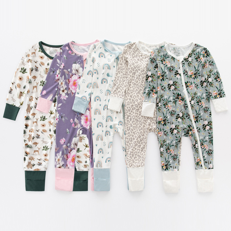 Jusheng Clothing Bamboo Bamboo Fiber Baby Jumpsuit Spring & Fall Long-Sleeved Zipper Baby Pajamas Romper Jumpsuit